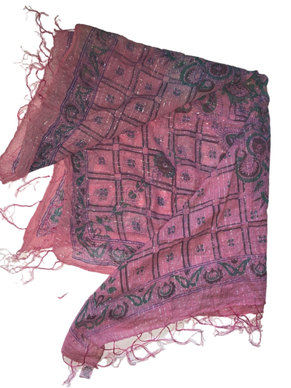 Women's Unbranded Scarf One Size Pink Green Floral Metallic